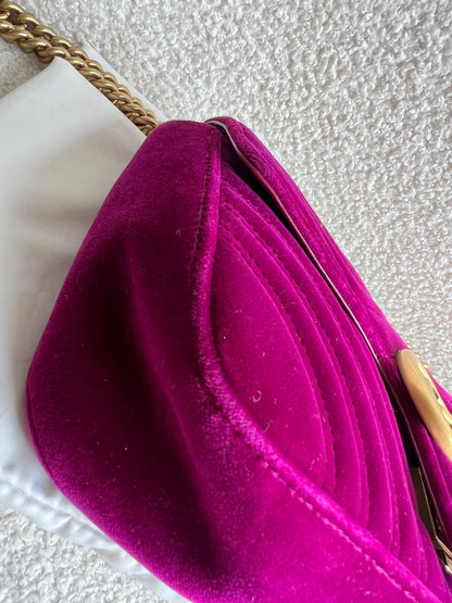 Gucci GG Fuchsia Velvet Marmont Small Shoulder Bag (RRP £1490)