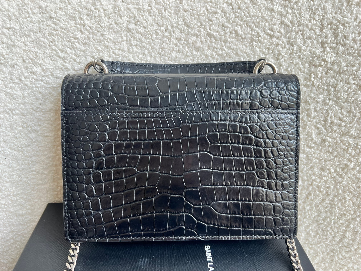 Yves Saint Laurent (YSL) Black Croc Mini Sunset Top Handle (RRP £1,445)