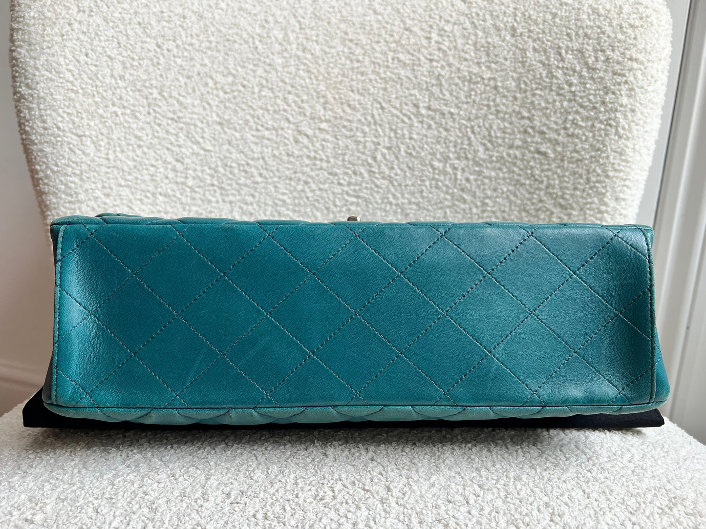 Chanel Maxi Single Flap in Teal Lambskin Silver Hardware