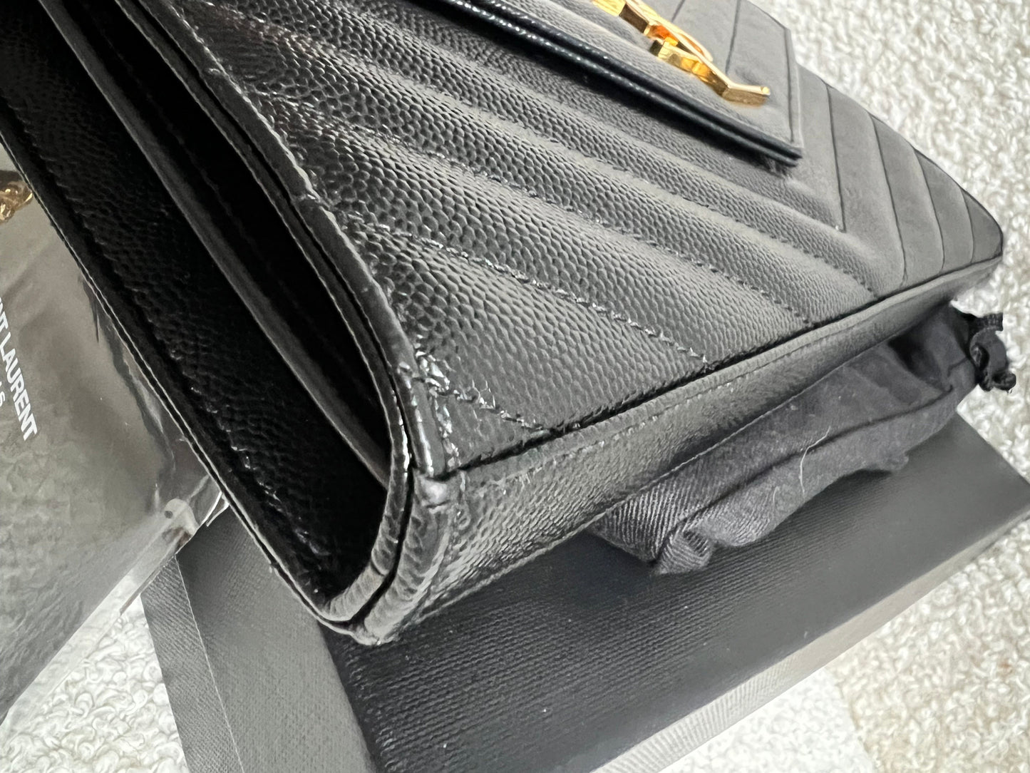 Yves Saint Laurent (YSL) Black Cassandre Envelope Chain Wallet (RRP £1,200)