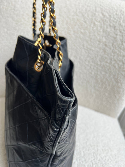 Chanel Vintage Black Lambskin Chain Tote with Gold Hardware