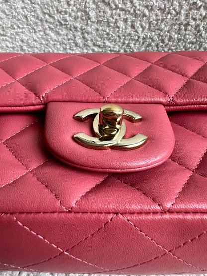 Chanel Mini Rectangular Classic Flap Valentines Day Edition in Pink Lambskin
