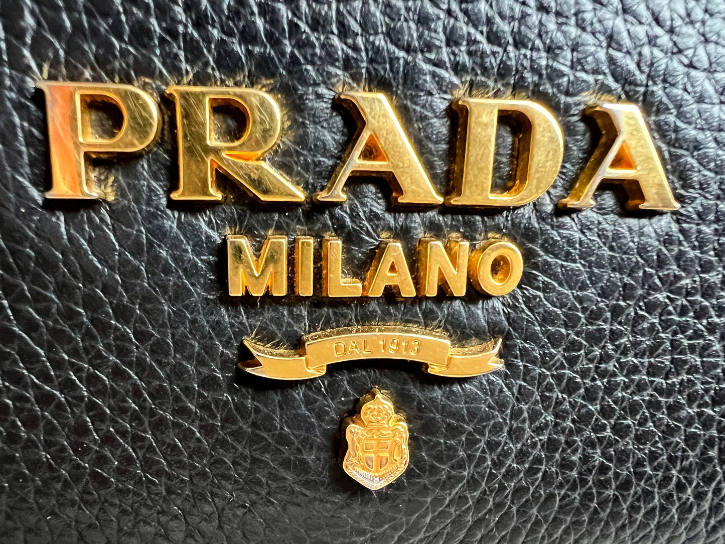 Prada Vitello Phoenix Black Small Leather Crossbody Bag Web Stripe Strap