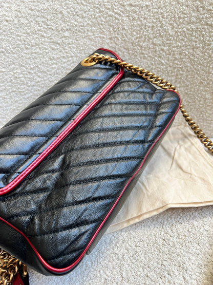 Gucci GG Black and Red Torchon Marmont Small Shoulder Bag