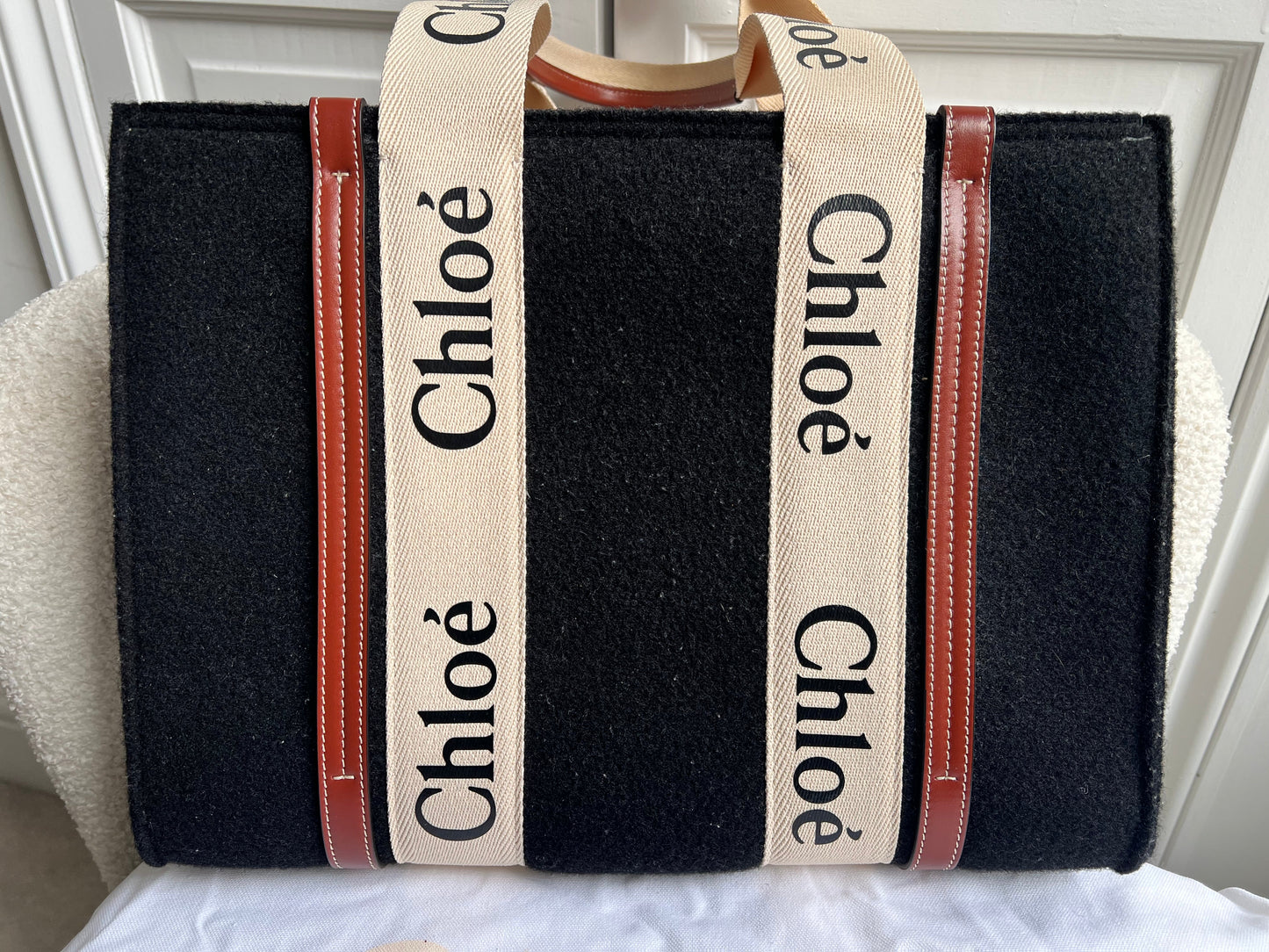 Chloe Medium Black Wool Woody Tote Bag