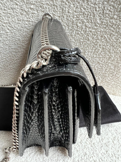 Yves Saint Laurent (YSL) Black Croc Medium Sunset with Silver Hardware (RRP £2,200)
