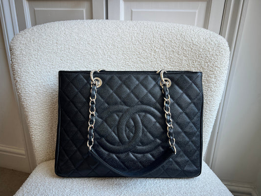 Chanel Black Caviar Grand Shopper Tote (GST) Silver Hardware