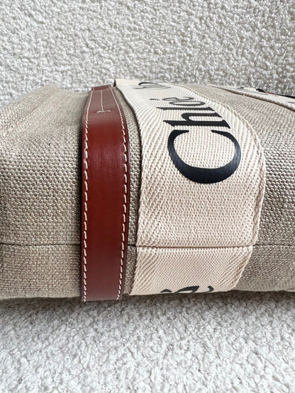 Chloe Small Soft Tan Linen Woody Tote Bag (£890)