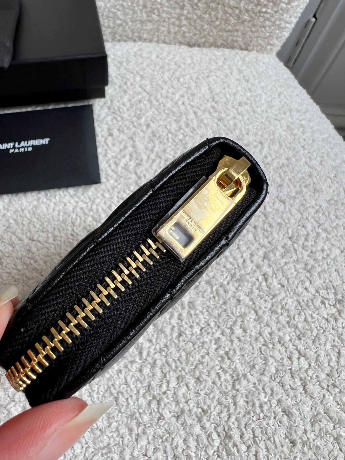 Yves Saint Laurent Black Lambskin Cassandre Small Zip Wallet (RRP £400)