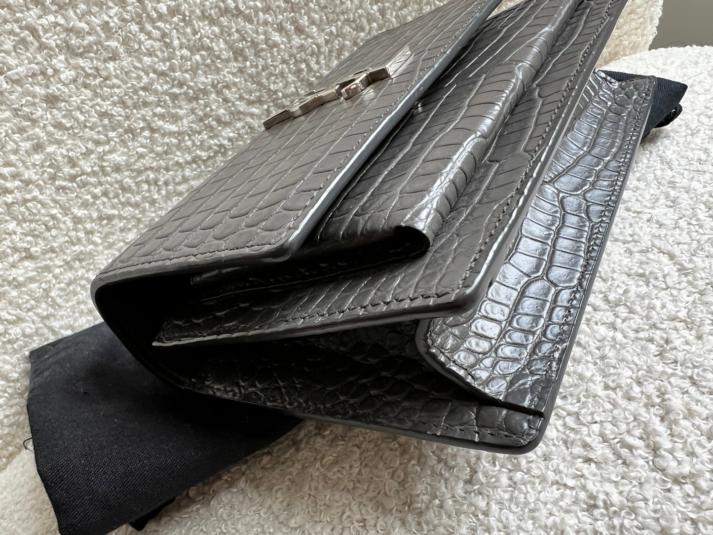 Yves Saint Laurent (YSL) Grey Croc Mini Sunset with Silver Hardware (RRP £1,545)
