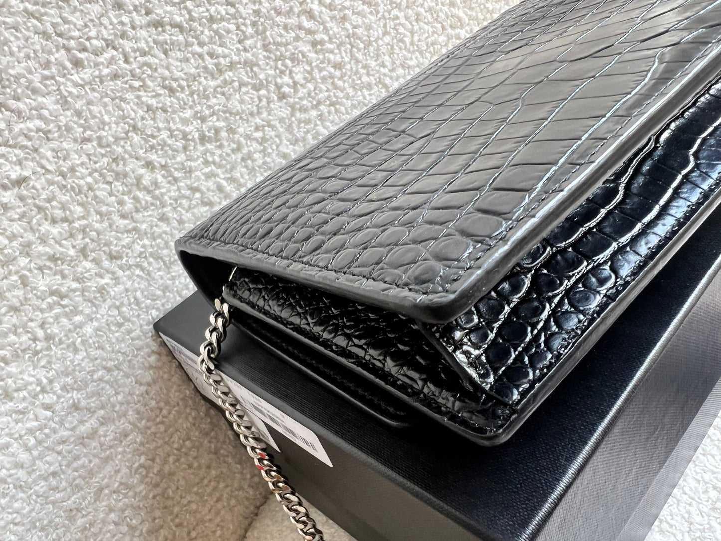 Yves Saint Laurent (YSL) Black Croc Mini Sunset Top Handle (RRP £1,445)