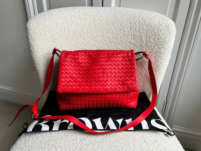 Bottega Veneta Red Intreciatto Flap Shoulder Bag