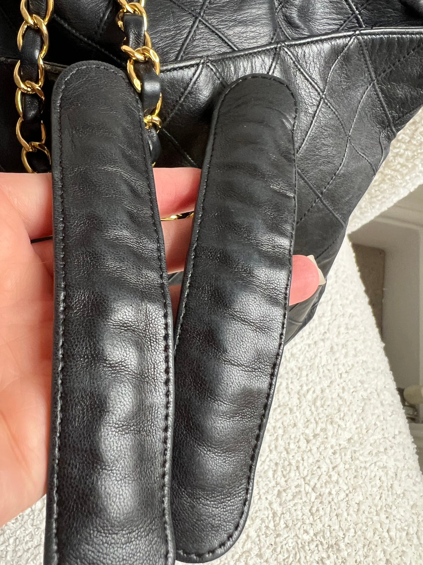 Chanel Vintage Black Lambskin Chain Tote with Gold Hardware