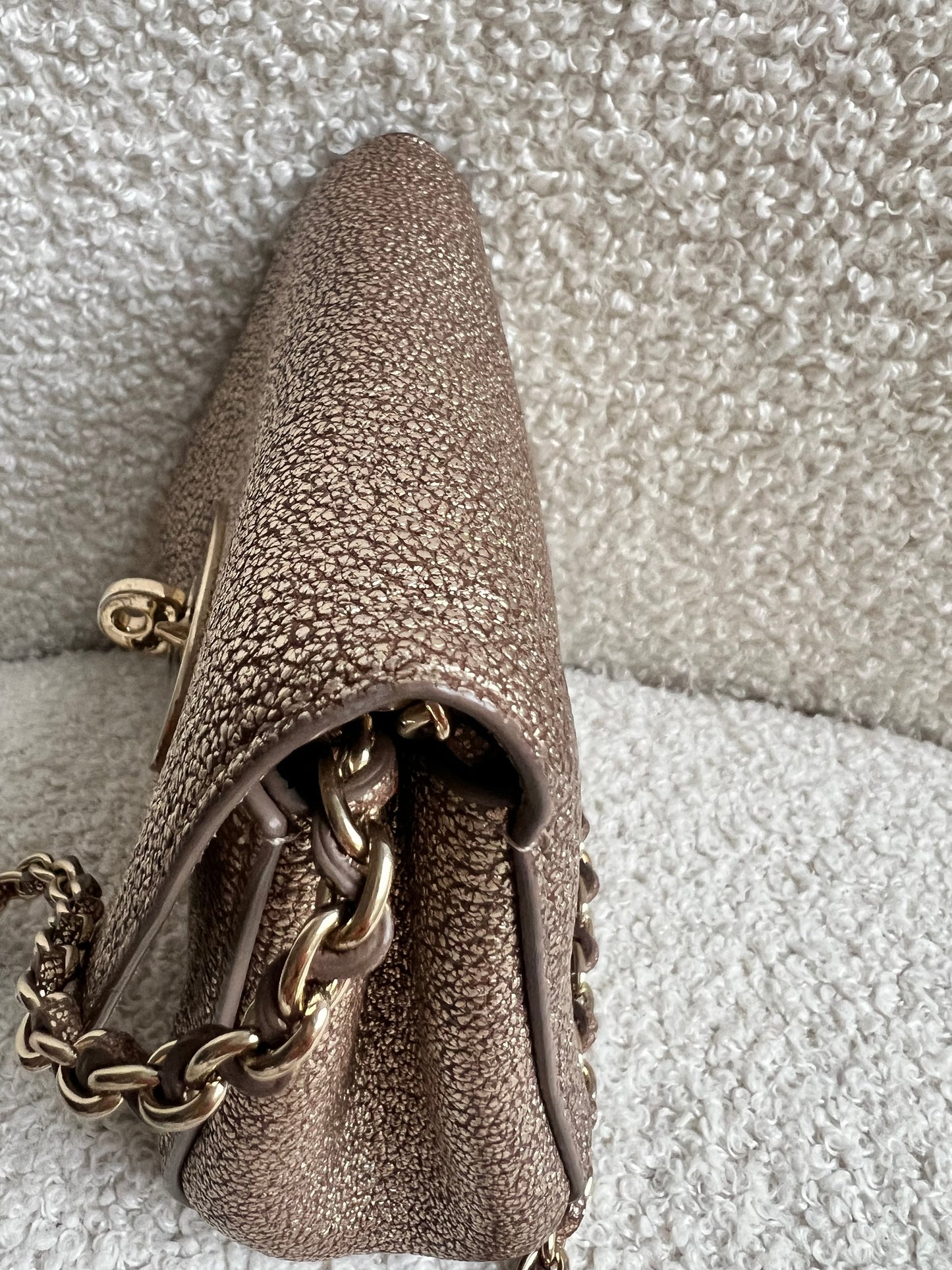 Mulberry Metallic Mushroom Mini Lily with gold Hardware