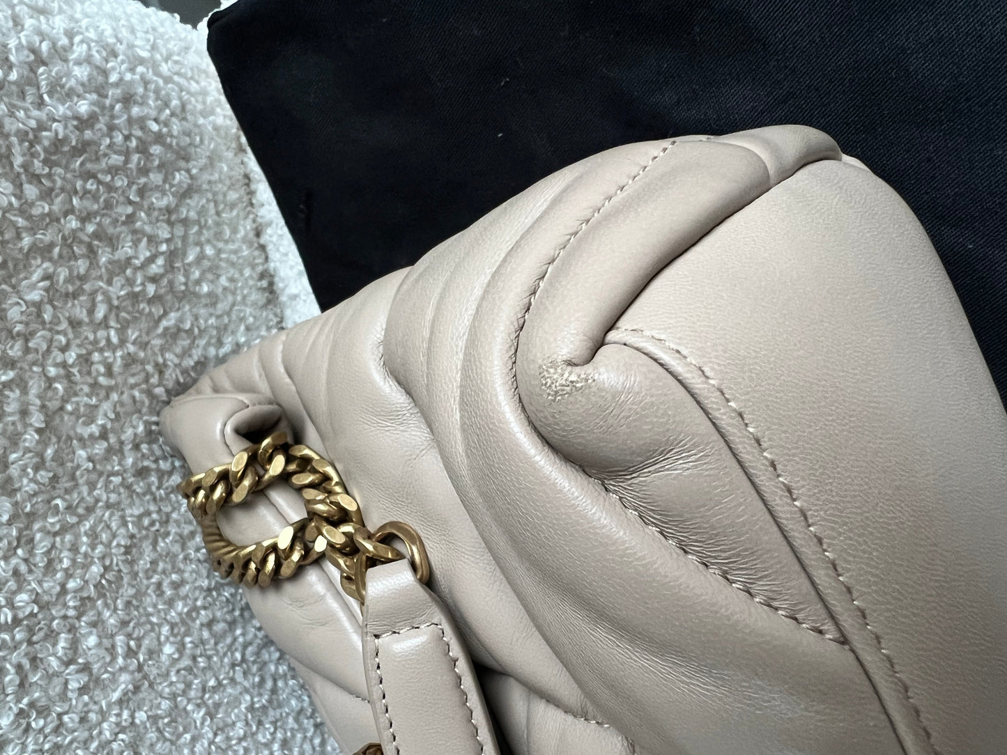 Yves Saint Laurent (YSL) Small Puffer in Beige Quilted Lambskin Gold Hardware (RRP £2,415)