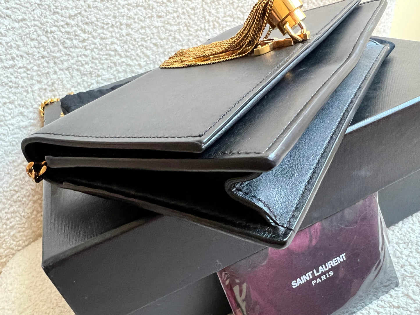 Yves Saint Laurent (YSL) Black Kate Tassel Chain Wallet Gold Hardware (RRP £1,440)