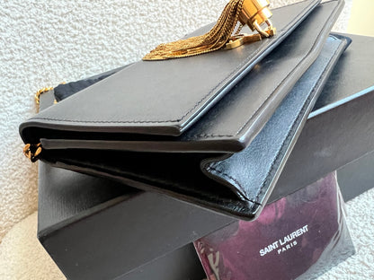 Yves Saint Laurent (YSL) Black Kate Tassel Chain Wallet Gold Hardware (RRP £1,440)
