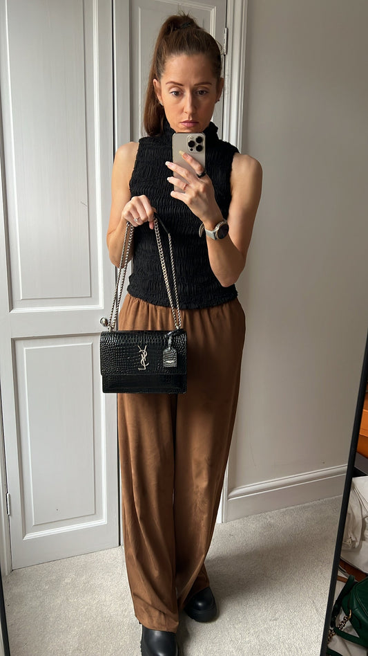 Yves Saint Laurent (YSL) Black Croc Medium Sunset with Silver Hardware (RRP £2,200)