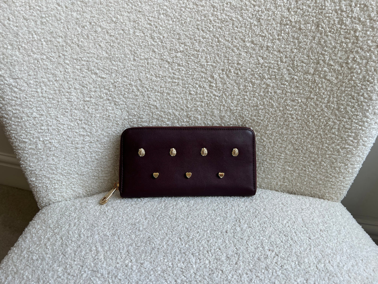 Mulberry Cara 'Lion & Heart Rivets' Zip Around Continental Purse in Oxblood Silky Calf