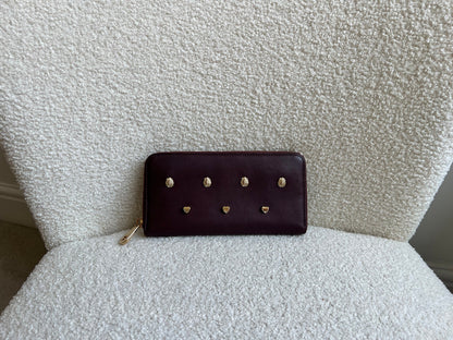 Mulberry Cara 'Lion & Heart Rivets' Zip Around Continental Purse in Oxblood Silky Calf