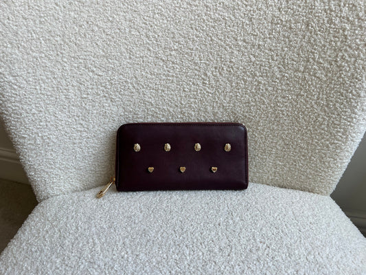 Mulberry Cara 'Lion & Heart Rivets' Zip Around Continental Purse in Oxblood Silky Calf