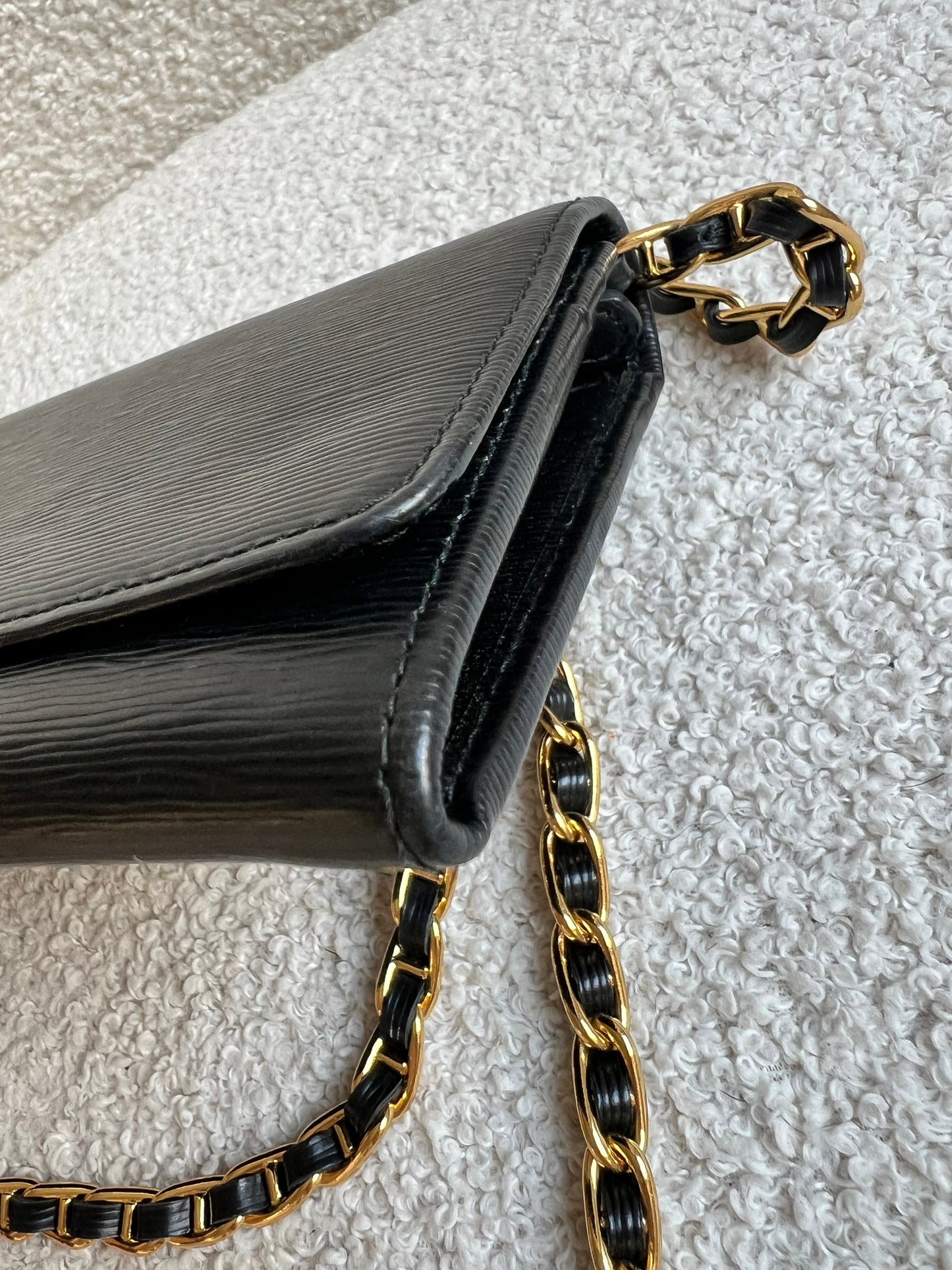 Prada Black Saffiano Wallet on Chain with Gold Hardware