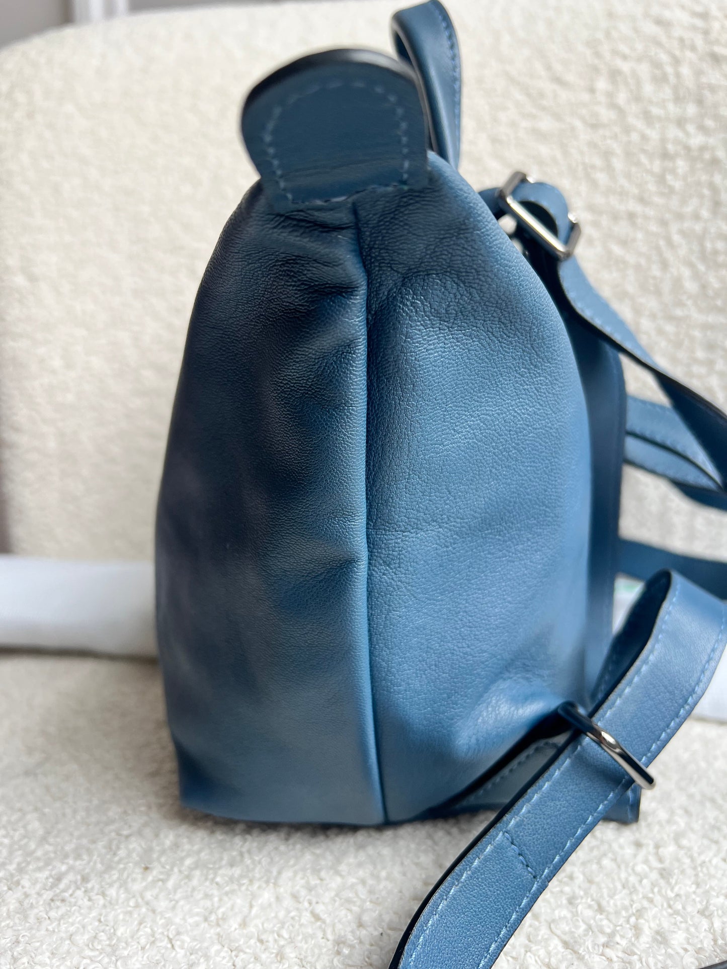 Longchamp Blue Leather Pliage Mini Backpack (RRP £320)