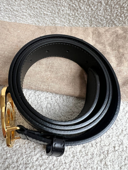 Gucci GG Marmont Black Leather Belt with Gold Buckle (RRP £395)