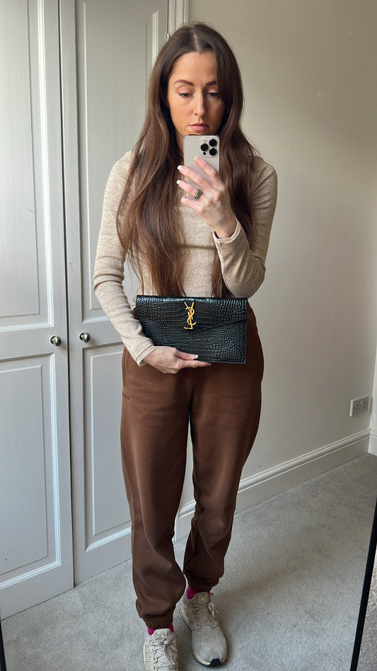 Yves Saint Laurent (YSL) Black Croc Uptown Pouch Clutch (RRP £580)