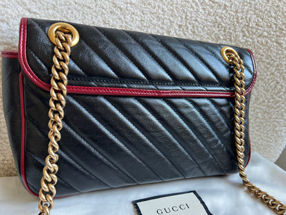 Gucci GG Black and Red Torchon Marmont Small Shoulder Bag