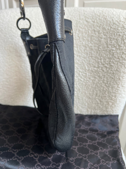 Gucci Black GG Canvas Drawstring Shoulder Bag