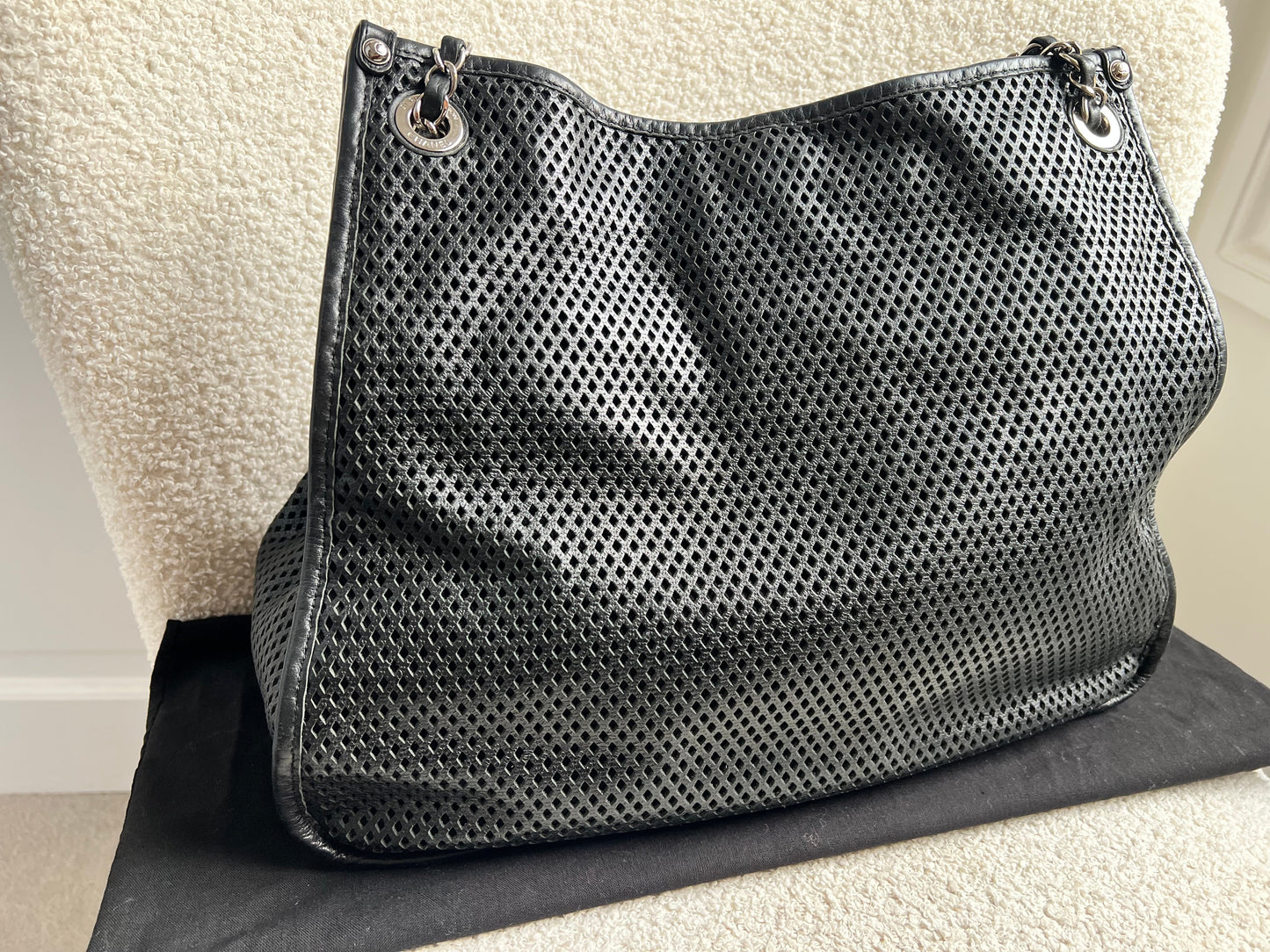 Chanel Black Perforated Up in the Air Tote Retro