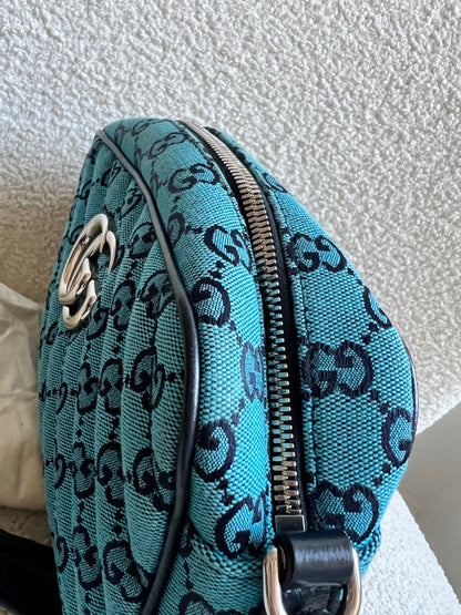 Gucci GG Marmont Blue Canvas Small Shoulder Bag (RRP £1050)