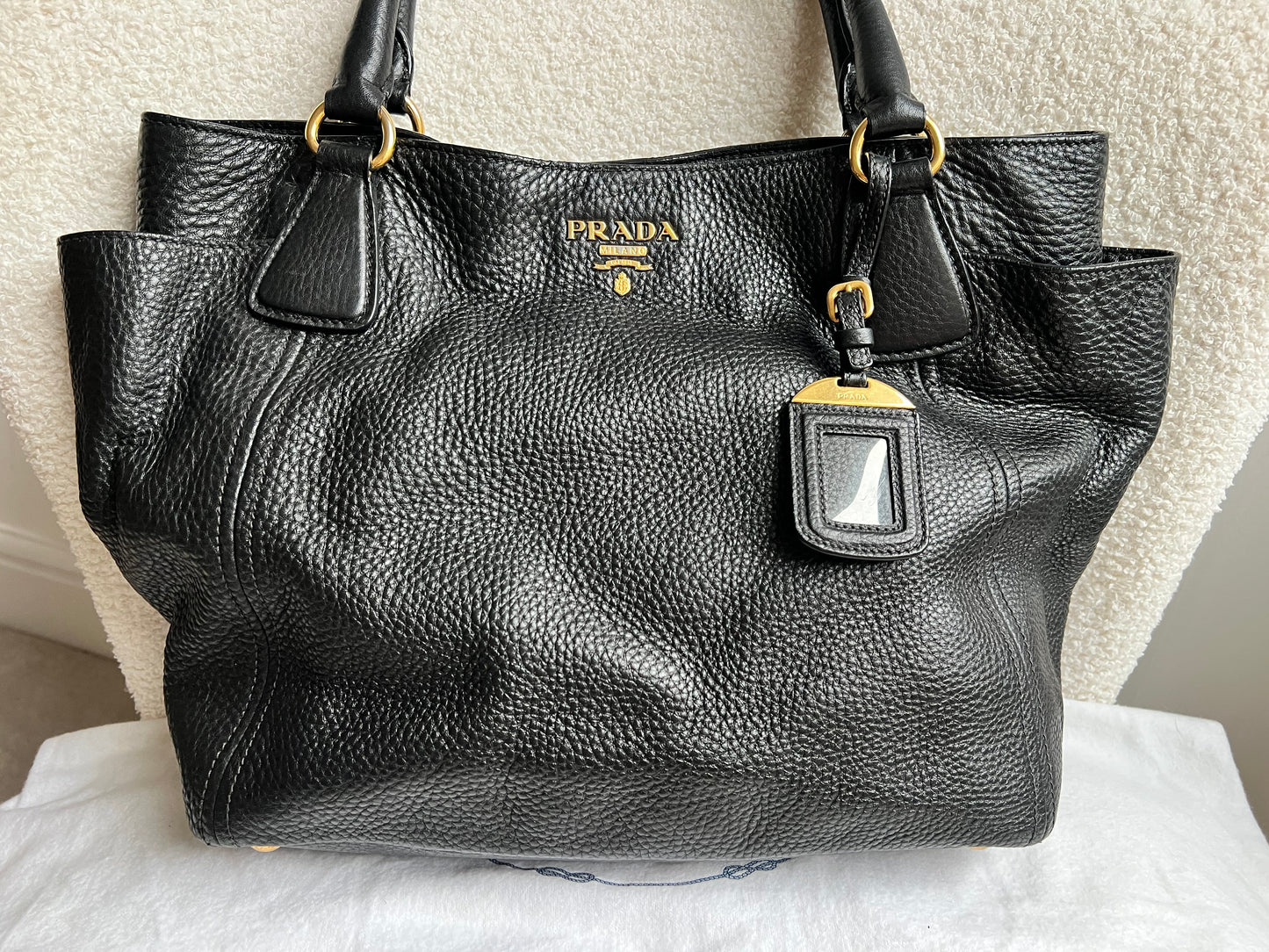 Prada Black Vitello Daino Side Pocket Tote