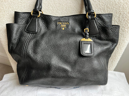 Prada Black Vitello Daino Side Pocket Tote