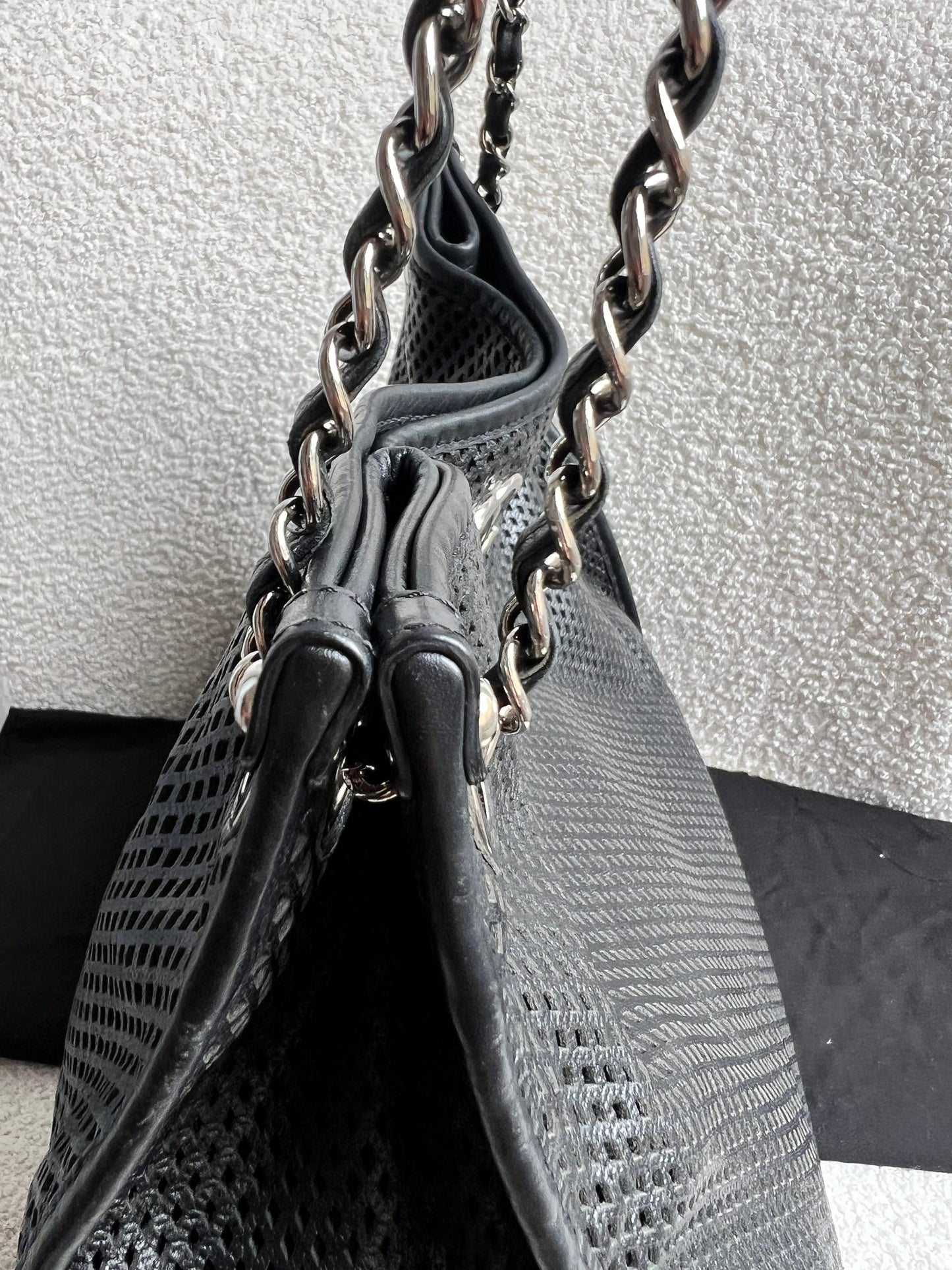 Chanel Black Perforated Up in the Air Tote Retro