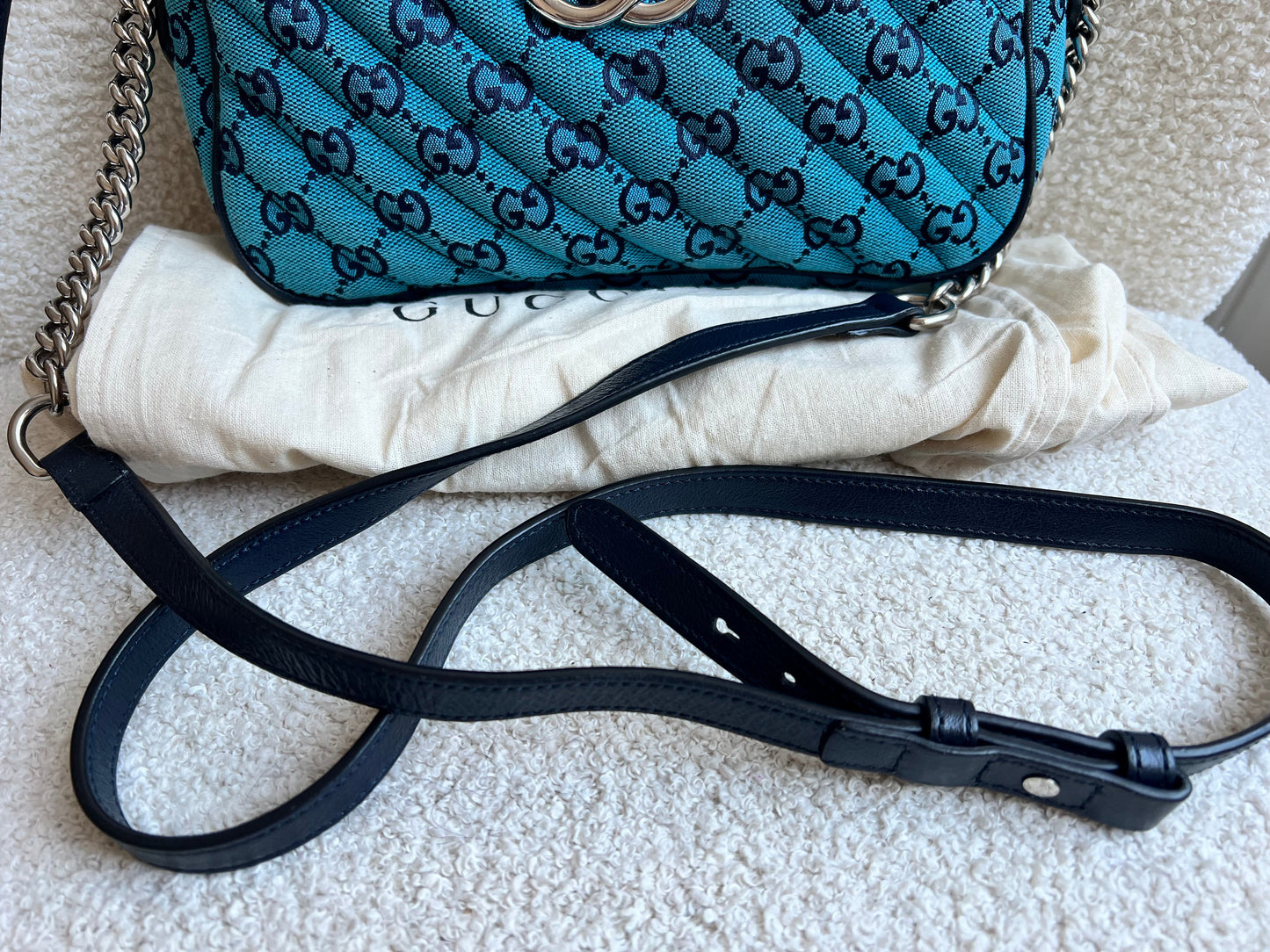 Gucci GG Marmont Blue Canvas Small Shoulder Bag (RRP £1050)