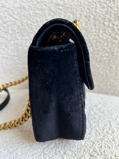 Gucci GG Black Velvet Marmont Mini Shoulder Bag (RRP £1395)