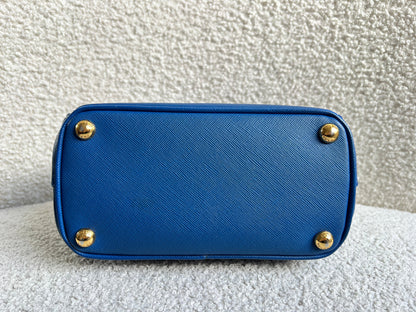 Prada Blue Saffiano Lux Leather Micro Double Zip Tote