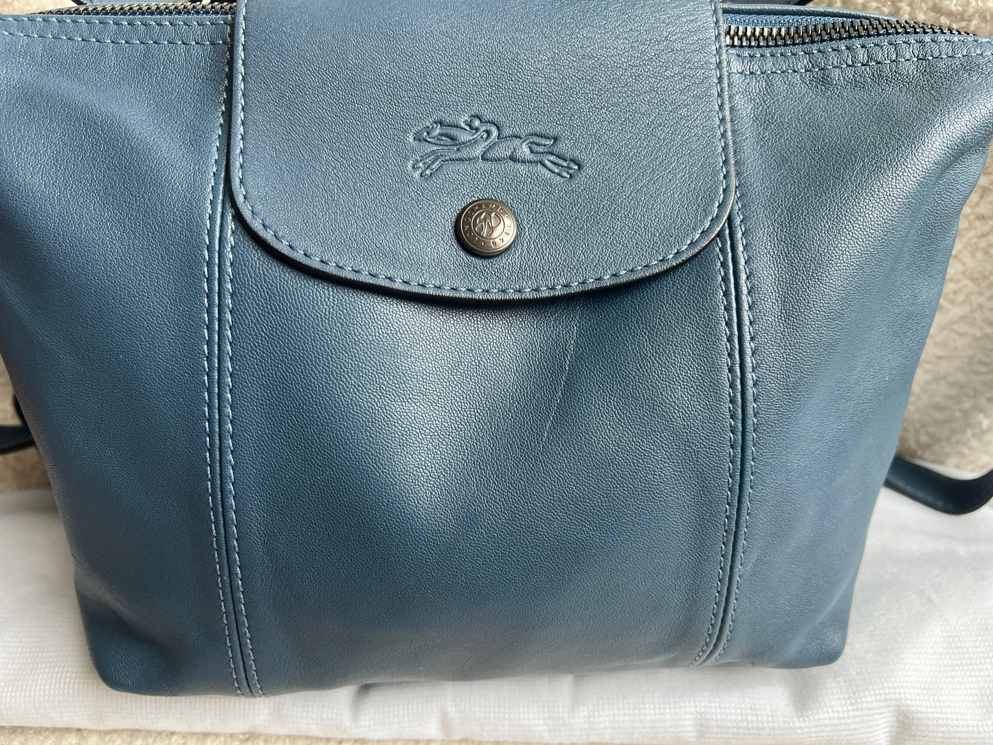 Longchamp Blue Leather Pliage Mini Backpack (RRP £320)