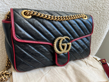 Gucci GG Black and Red Torchon Marmont Small Shoulder Bag