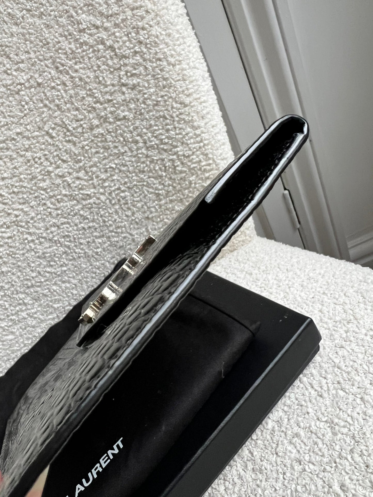 Yves Saint Laurent (YSL) Black Croc Uptown Pouch Clutch (RRP £580)