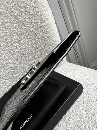 Yves Saint Laurent (YSL) Black Croc Uptown Pouch Clutch (RRP £580)