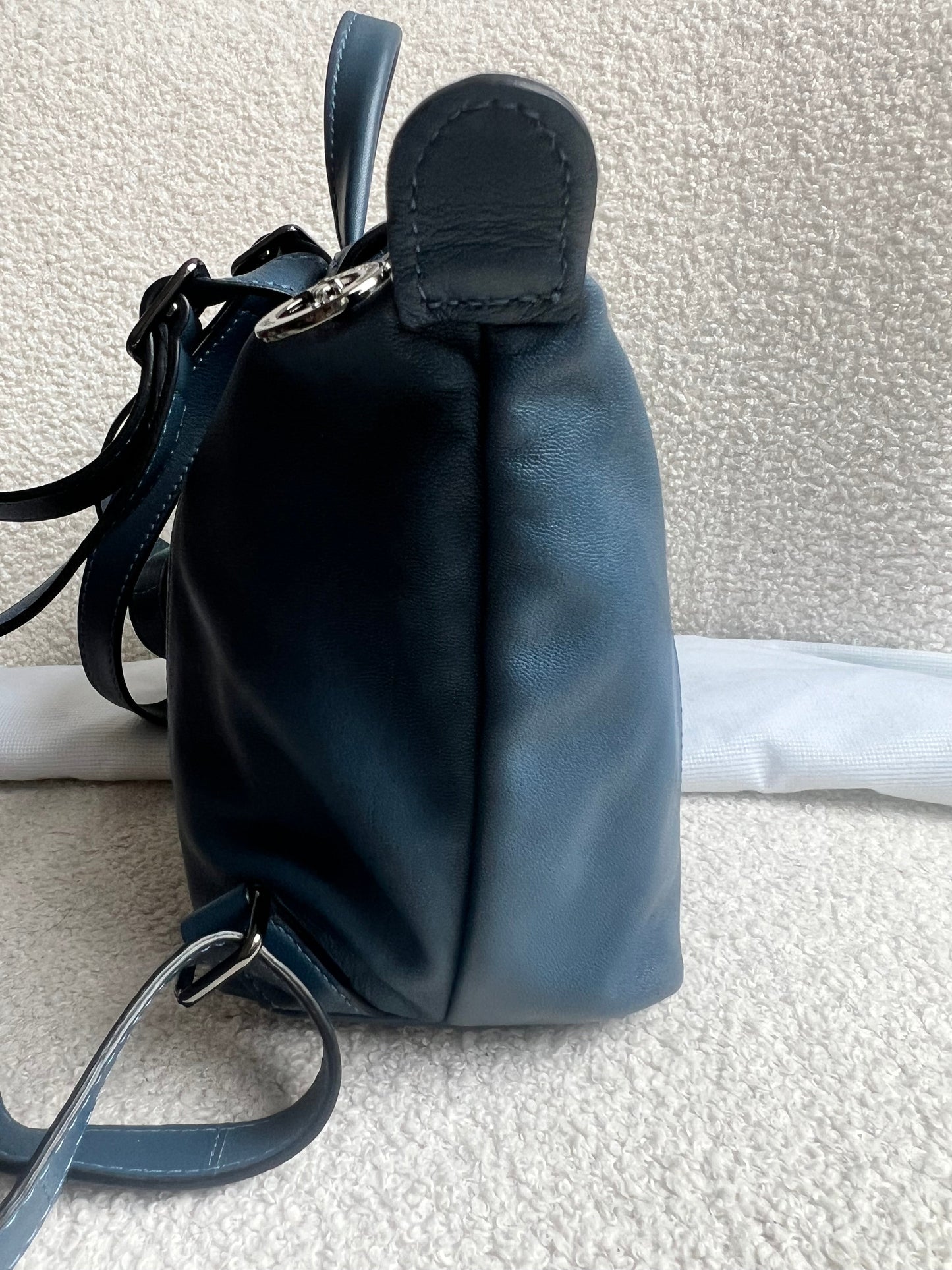 Longchamp Blue Leather Pliage Mini Backpack (RRP £320)