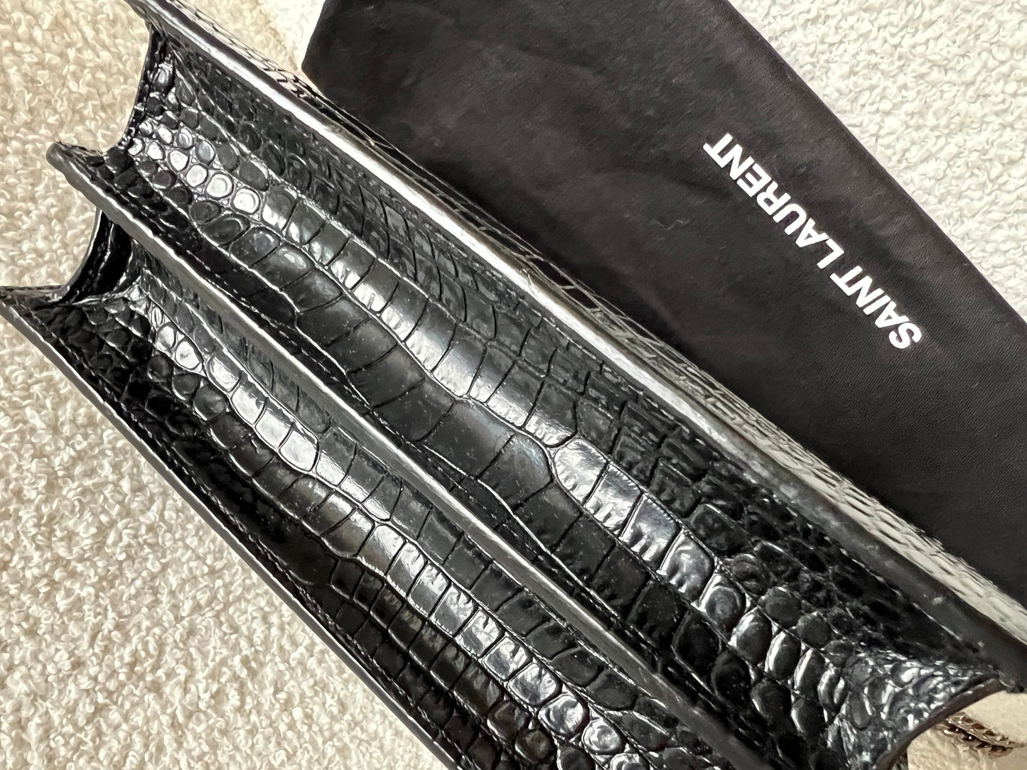 Yves Saint Laurent (YSL) Black Croc Medium Sunset with Silver Hardware (RRP £2,200)