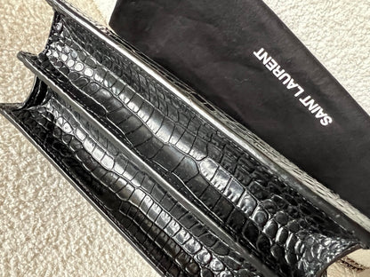 Yves Saint Laurent (YSL) Black Croc Medium Sunset with Silver Hardware (RRP £2,200)
