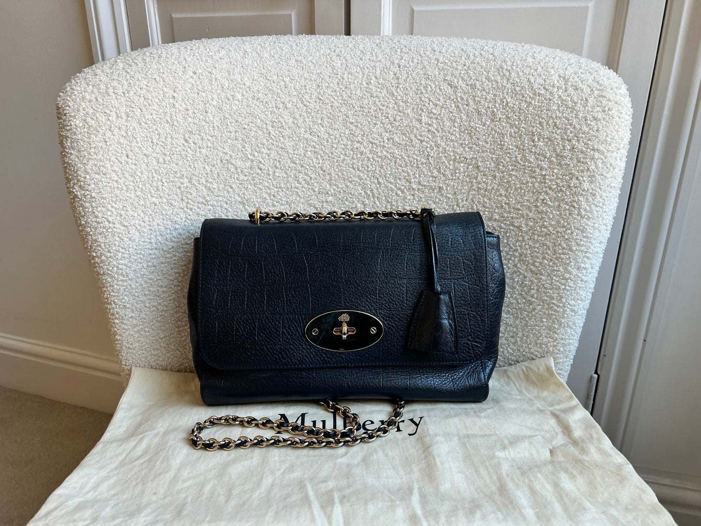 Mulberry Midnight Croc Medium Lily with Gold Hardware