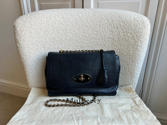 Mulberry Midnight Croc Medium Lily with Gold Hardware