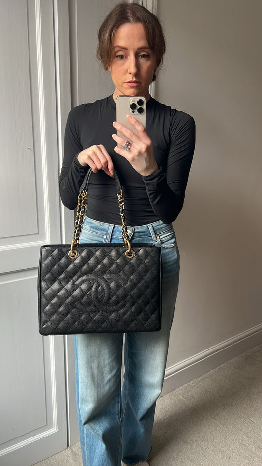Chanel Black Caviar Grand Shopper Tote Gold Hardware (GST)