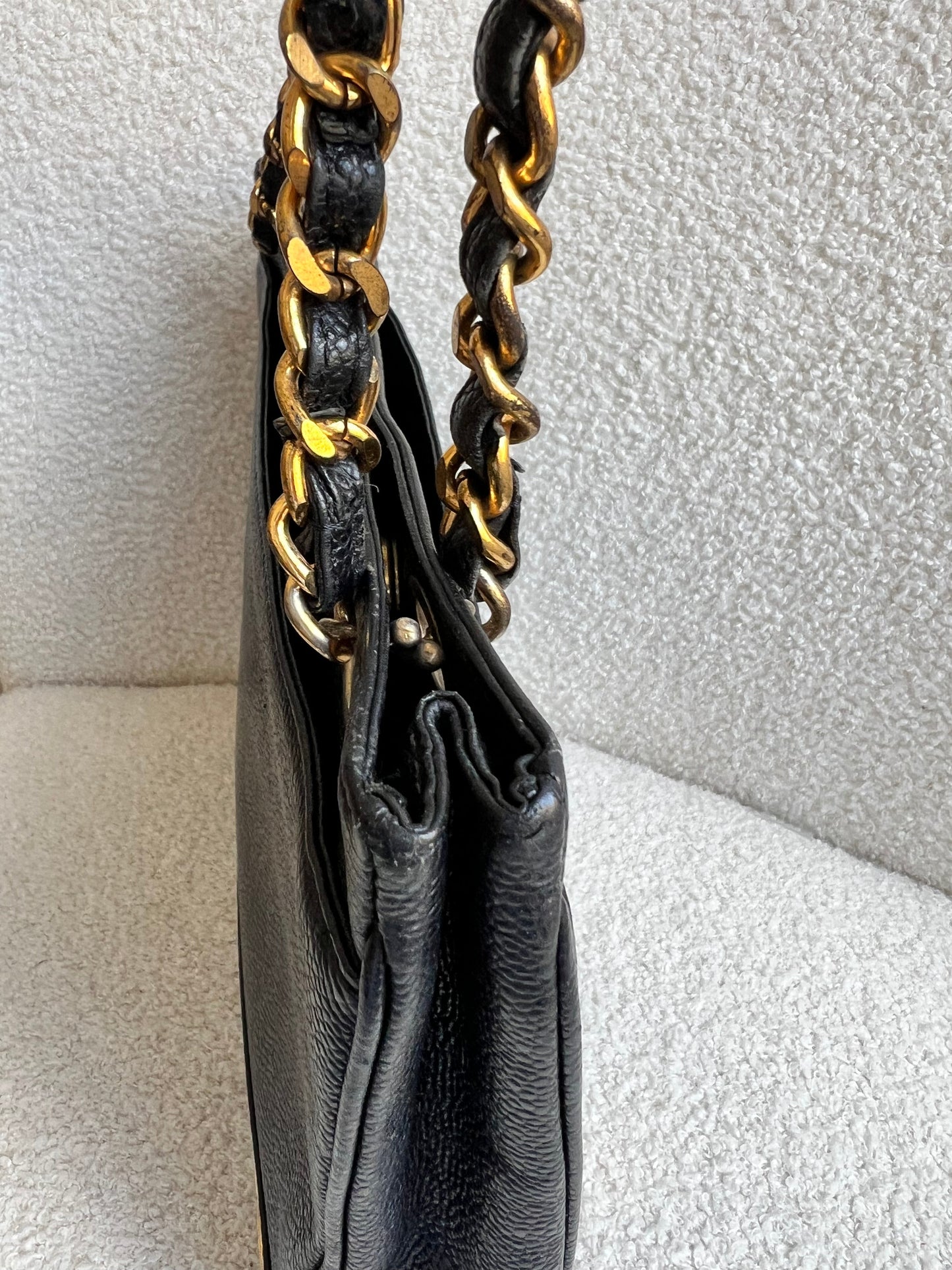 Chanel Vintage Black Caviar Chain Tote with 24k Gold Hardware